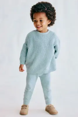 Ensemble 2 pièces en maille de coton - Turquoise — photo 1