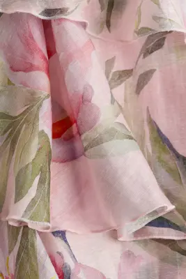 Robe asymétrique à étages en lin mélangé - Rose clair/fleuri — photo 5