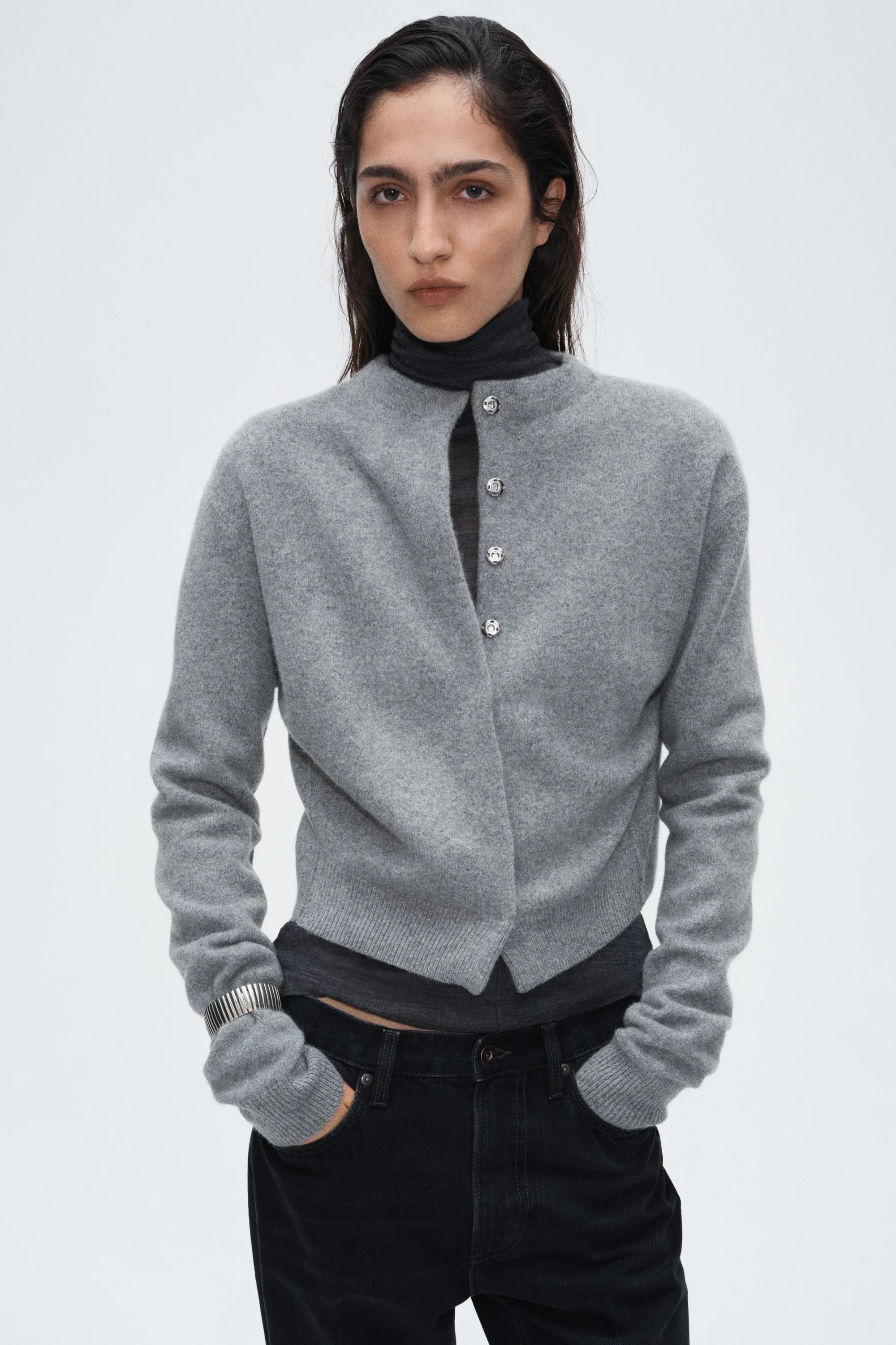 Gilet en laine mélangée - Gris clair chiné