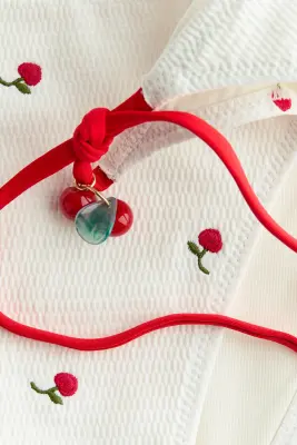 Bas de maillot Tanga à nouer - Crème/cerises — photo 3