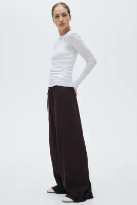 Pantalon côtelé avec cordon de serrage - Bordeaux — photo 3