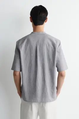 CHEMISE À MANCHES COURTES ET COL OFFICIER - BLEU / BLANC / RAYURES — photo 5