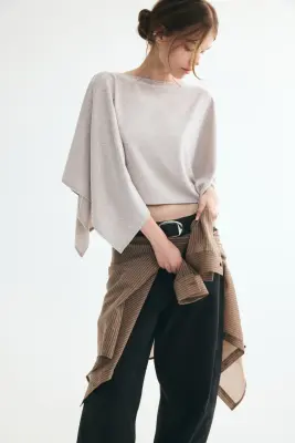 Cape en viscose mélangée - Beige chiné — photo 3