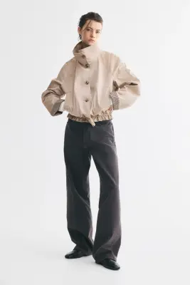 Veste en twill avec col entonnoir - Beige — photo 2