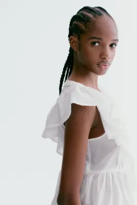 Top volanté en coton - Blanc — photo 1