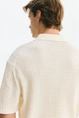 Polo Regular Fit en maille de coton - Crème — photo 3