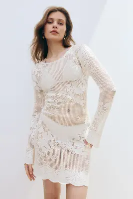 Robe façon crochet avec motifs - Crème — photo 1