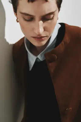 Veste sans col - Marron — photo 2