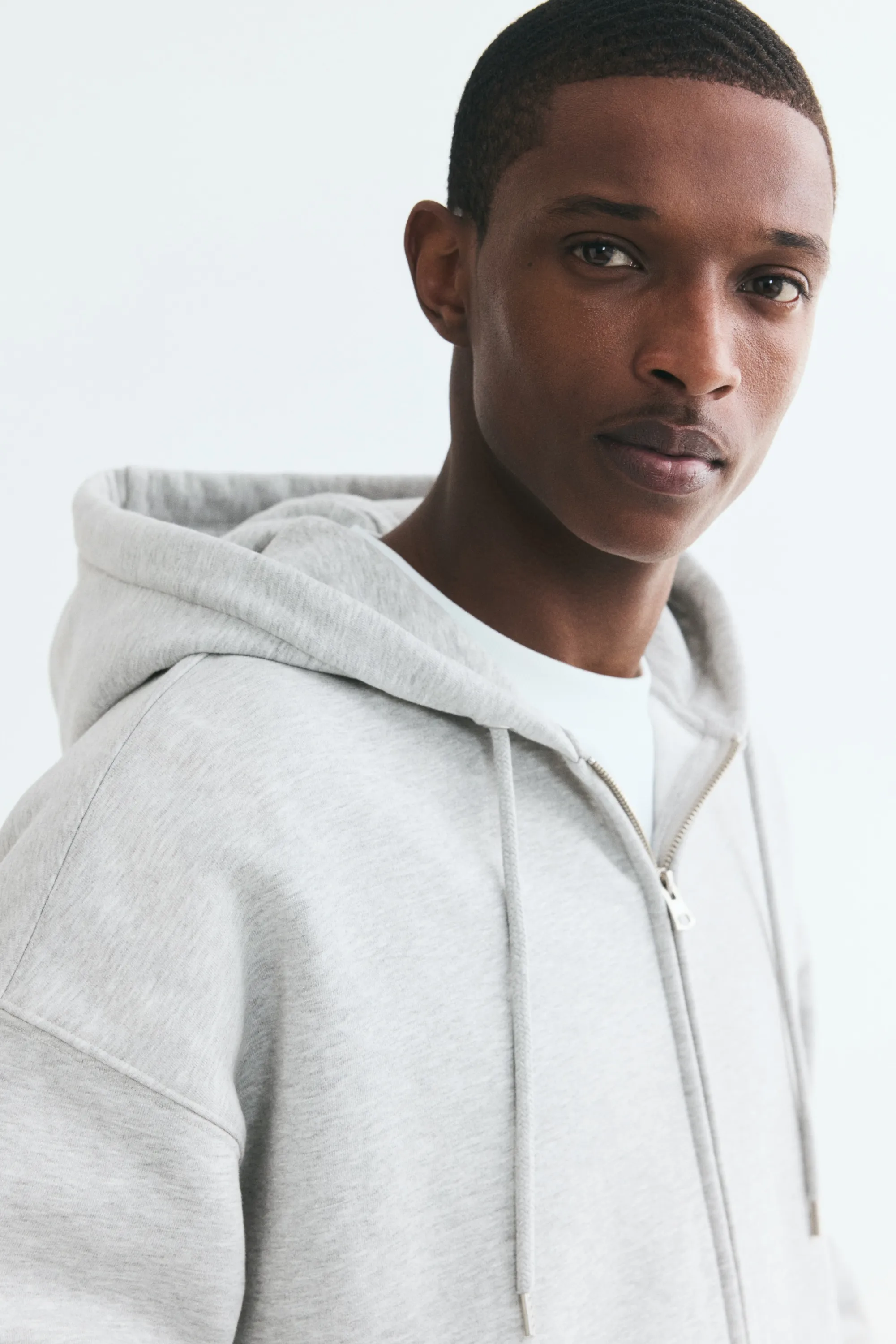 Veste à capuche zippée Oversized Fit - Gris chiné