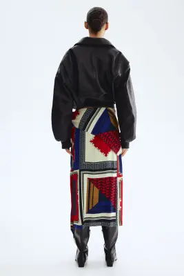 Jupe avec détail façon foulard - Rouge/motif bleu — photo 4