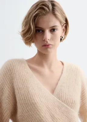 Pull croisé devant en mohair mélangé - Beige — photo 4