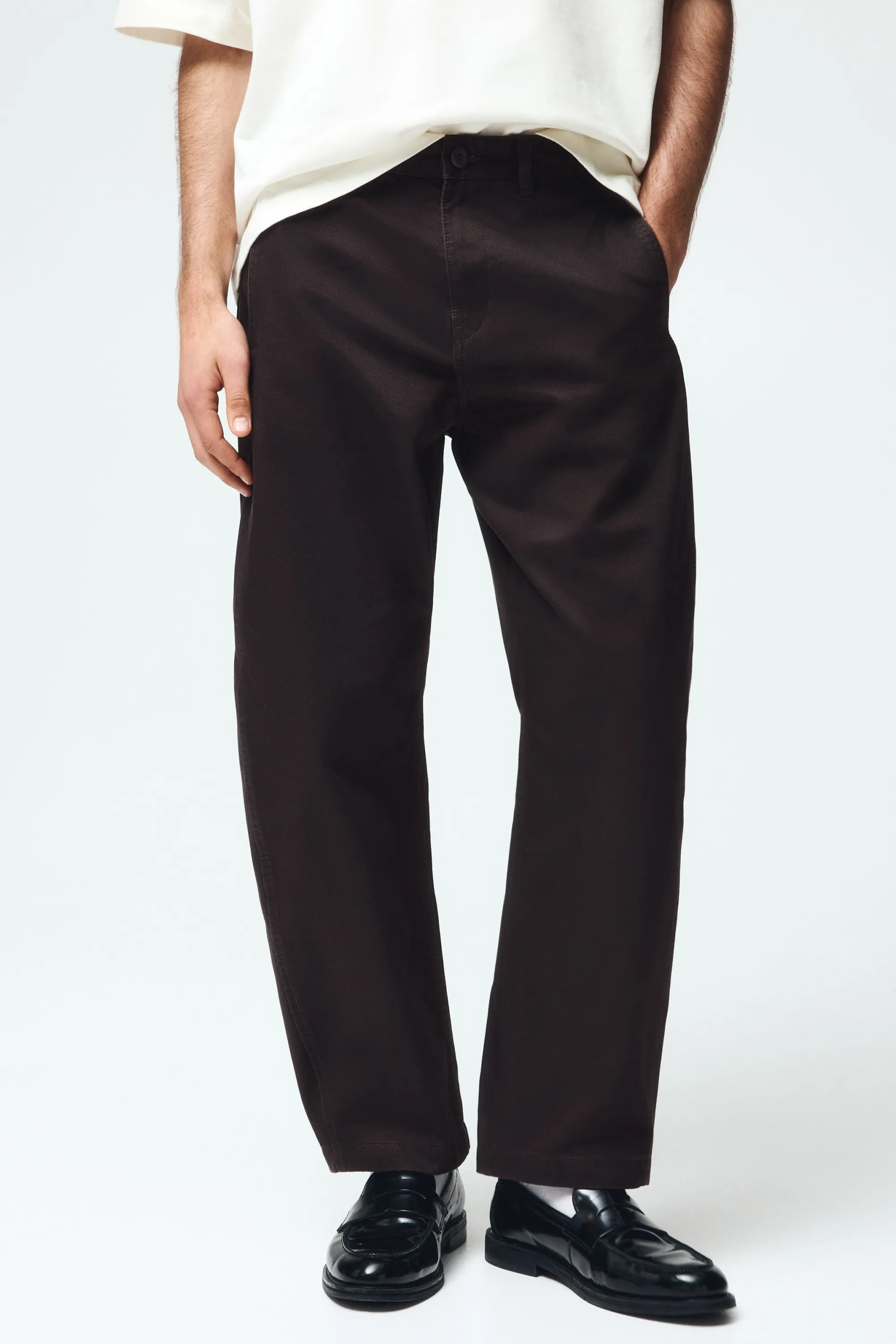 Chino Relaxed Fit à jambes barrel - Marron foncé