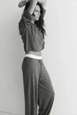 Pull à encolure en V en laine mélangée - Gris foncé chiné — photo 4