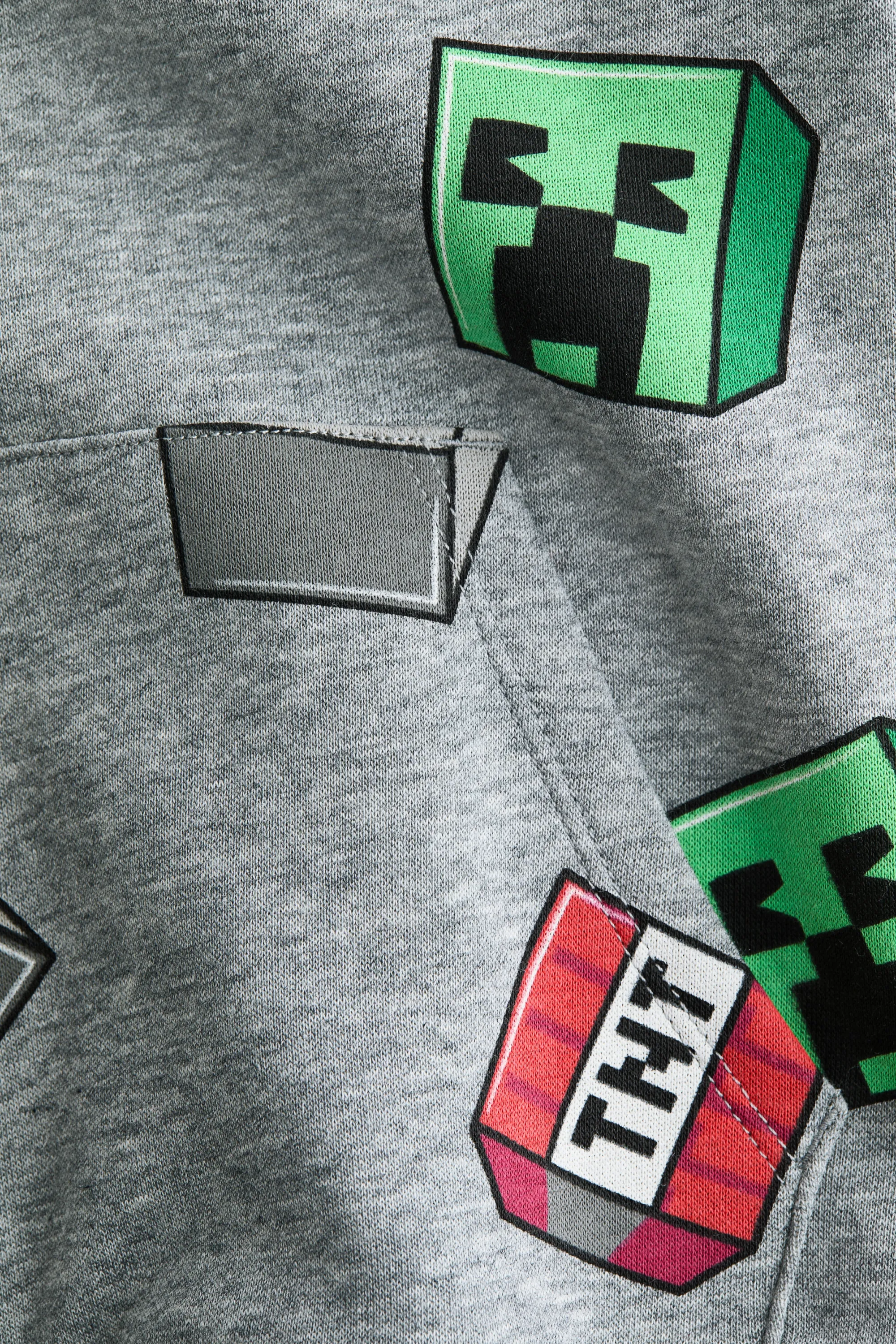 Hoodie imprimé à l'intérieur brossé - Gris clair chiné/Minecraft