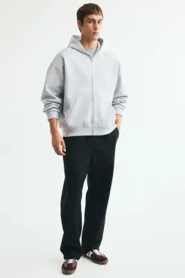 Veste à capuche zippée Oversized Fit en interlock - Gris clair chiné — photo 2