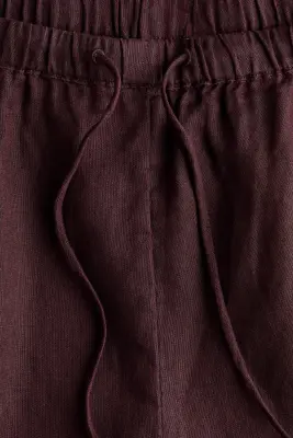 Short à cordon en lin mélangé - Marron foncé — photo 4