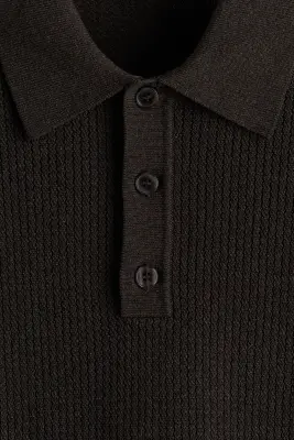 Polo Regular Fit en maille - Marron foncé — photo 4