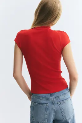 Top à col droit en jersey - Rouge — photo 3