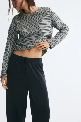 Pantalon finement côtelé avec cordon de serrage - Bleu marine — photo 1
