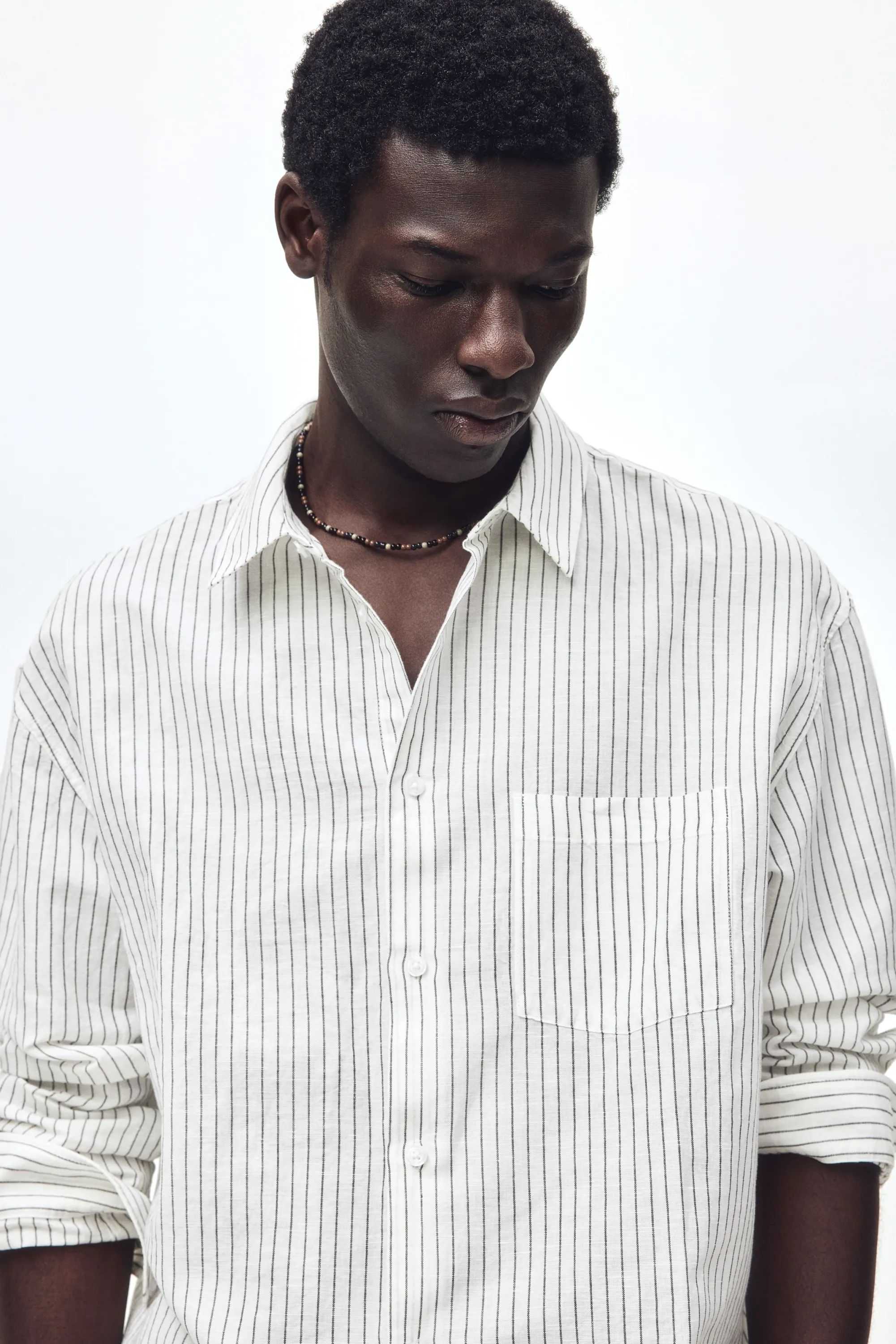 Chemise Relaxed Fit en lin mélangé - Blanc/rayé
