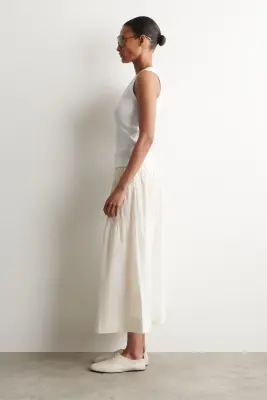 JUPE MIDI À PANNEAUX FRONCÉS - BLANC — photo 1
