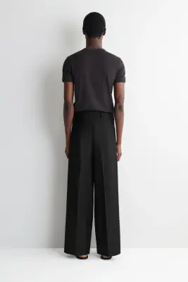 PANTALON LARGE À PLIS DÉCONTRACTÉ - NOIR — photo 4