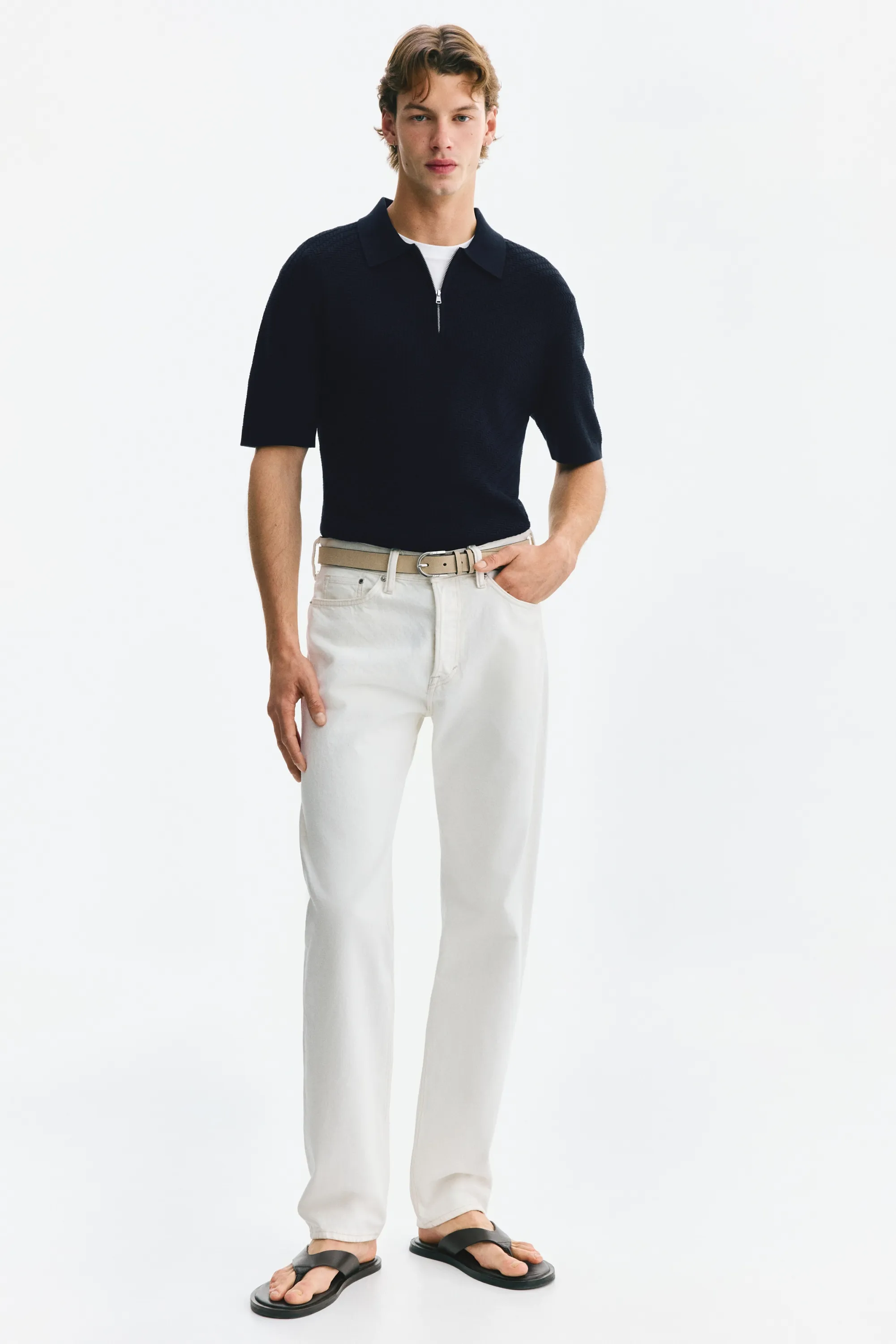 Polo texturé Slim Fit - Bleu marine