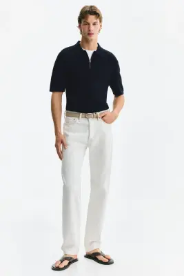 Polo texturé Slim Fit - Bleu marine — photo 1