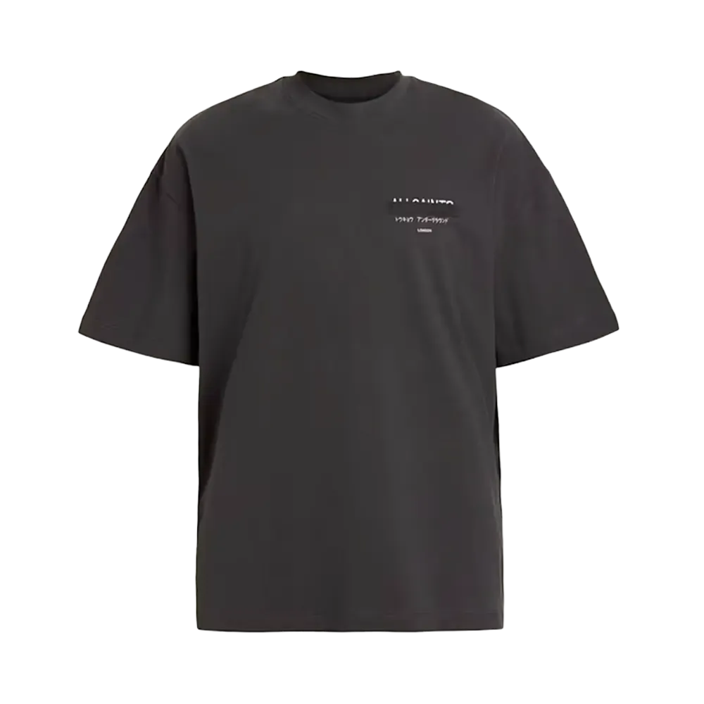 ALLSAINTS Redact Oversized Embroidered Logo T-Shirt Washed Black
