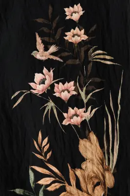 Pantalon en viscose mélangée avec taille élastique - Noir/fleuri — photo 5
