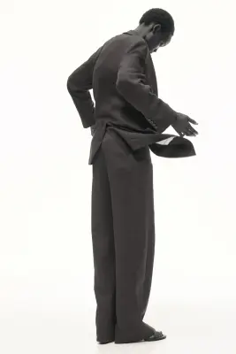 Pantalon en lin mélangé - Marron foncé — photo 1