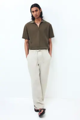 Polo Regular Fit en maille ajourée - Vert kaki foncé — photo 2
