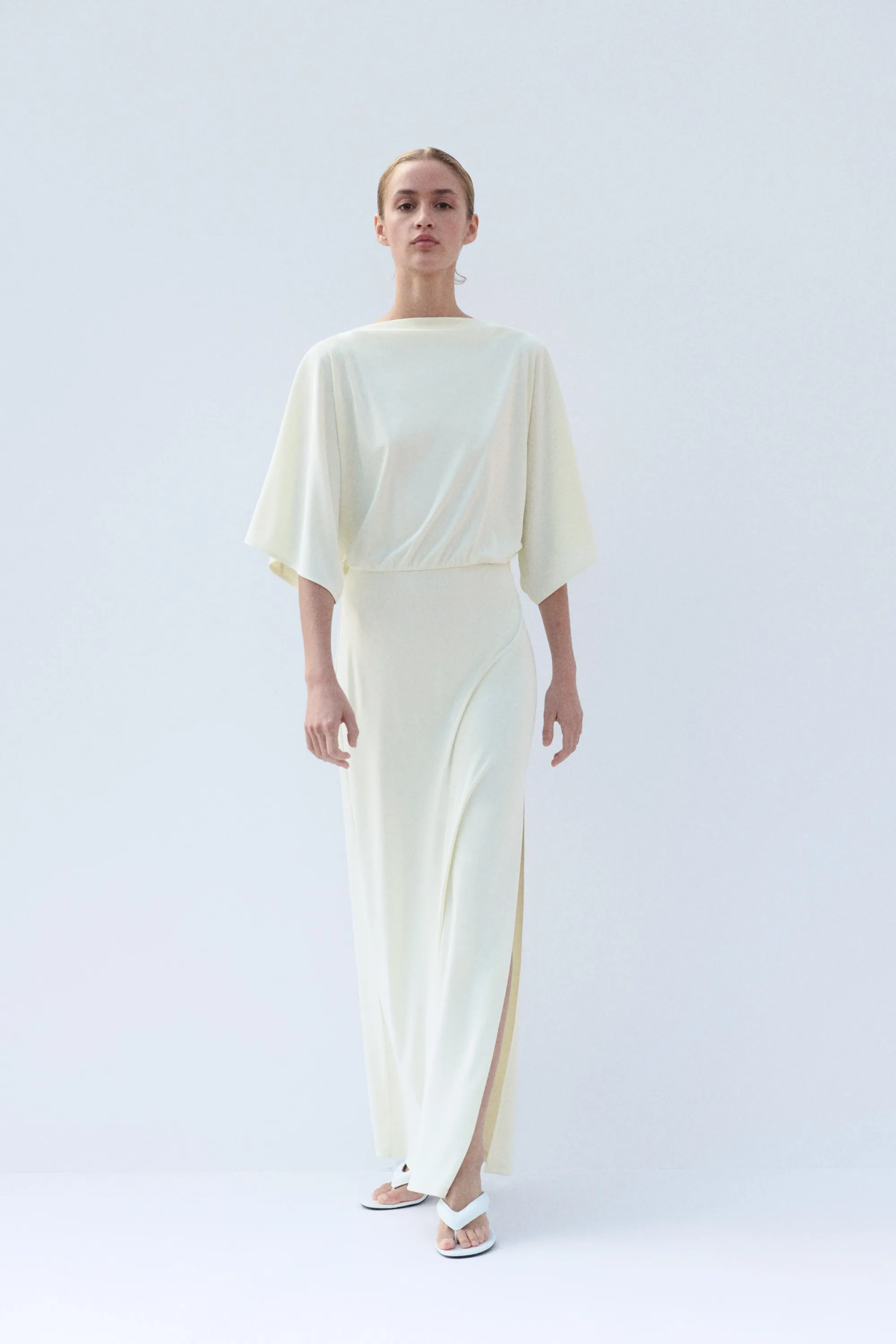 Robe maxi à effet drapé - Crème