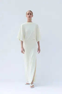 Robe maxi à effet drapé - Crème