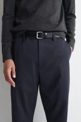 PANTALON DROIT SLIM EN MÉLANGE DE COTON - BLEU MARINE — photo 2
