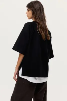 T-shirt oversize en interlock - Noir — photo 1