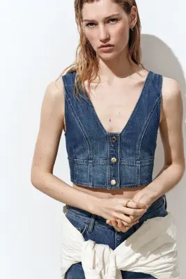 Crop top en denim - Bleu denim — photo 2