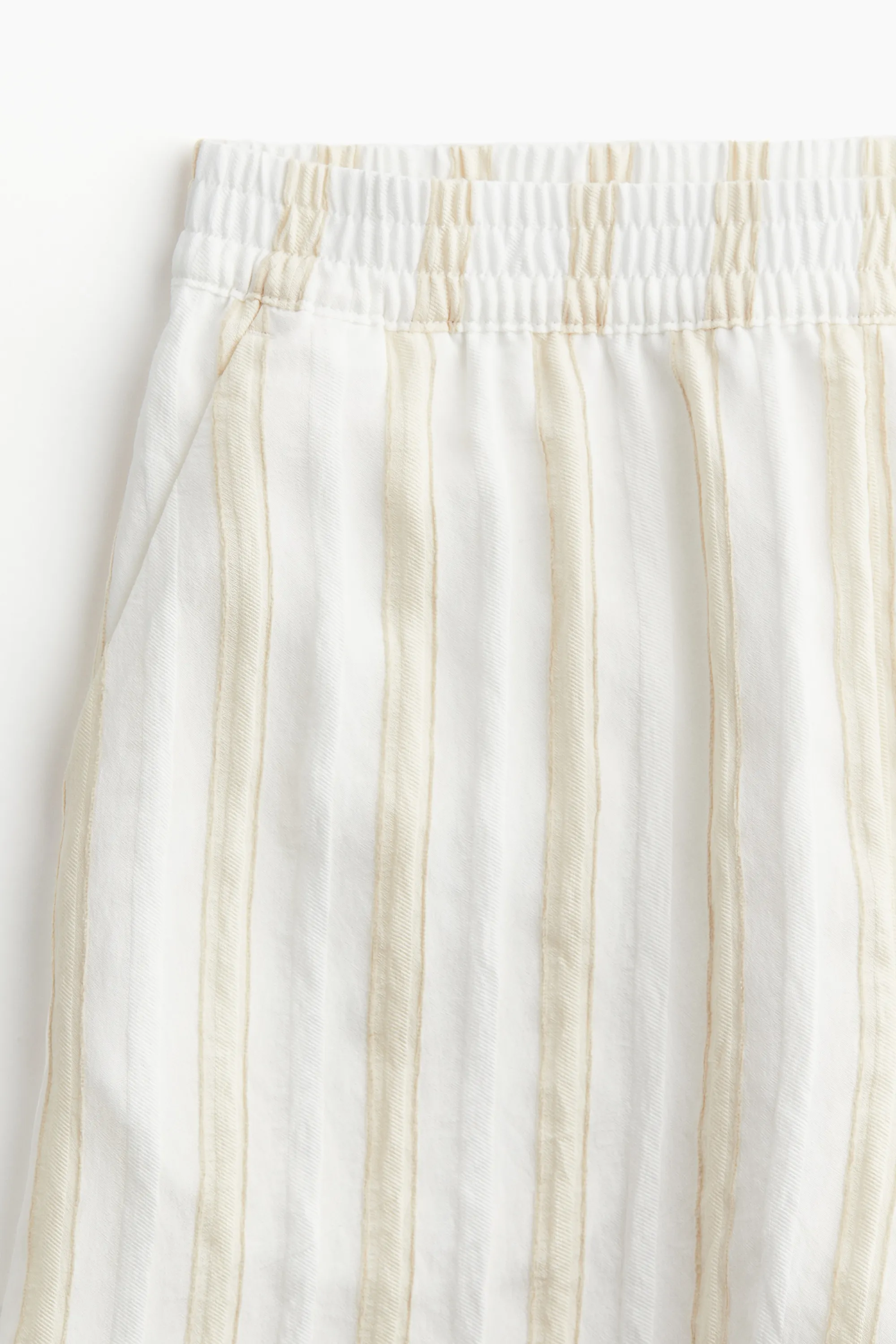 Short à taille élastique - Blanc/rayures beige clair