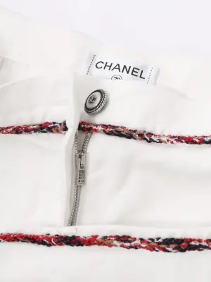 Jean taille haute droit en coton blanc liseré tweed bleu rouge Prix boutique 2800€ Taille XS — photo 5