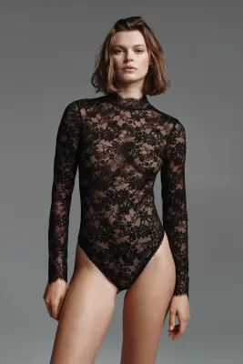 Body à manches longues en dentelle - Noir — photo 2
