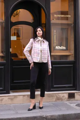 Melanie Wool Short Coat - Pink white — photo 4