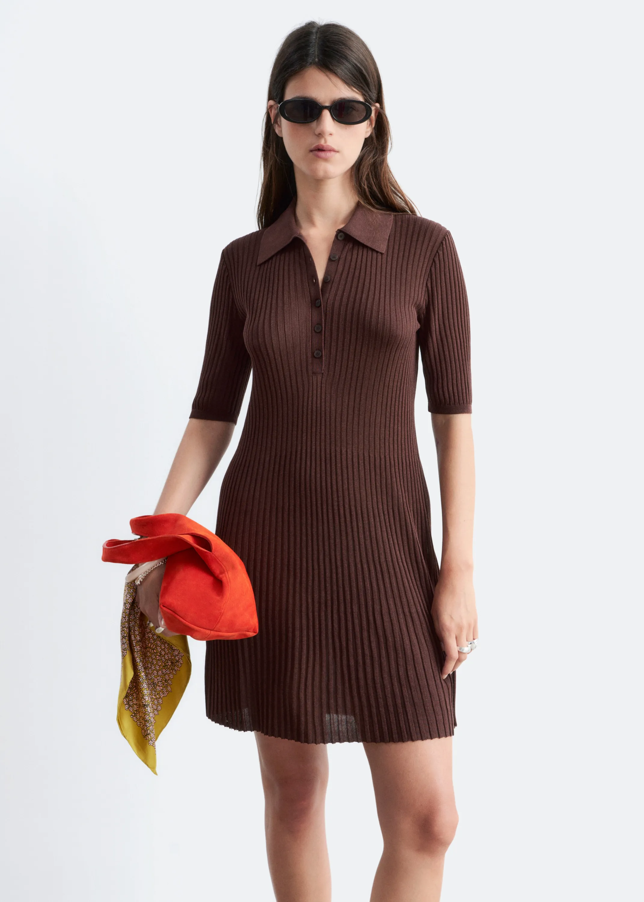 Robe courte en maille - Marron foncé