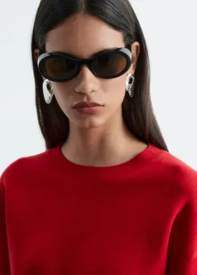 Pull en maille à finitions côtelées - Rouge — photo 3