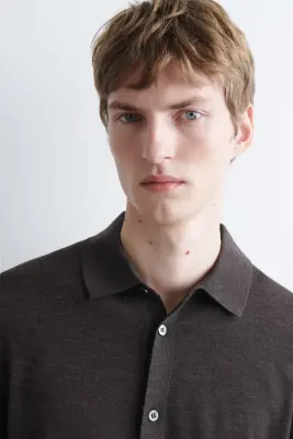 CHEMISE EN MAILLE DE LAINE MÉRINOS - BRUN FONCÉ CHINÉ — photo 3