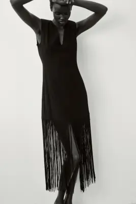 Robe à épaulettes avec franges - Noir — photo 2