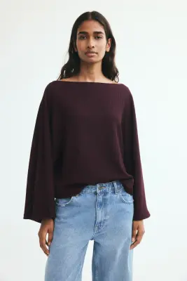 Top froissé à manches chauve-souris - Violet foncé — photo 2