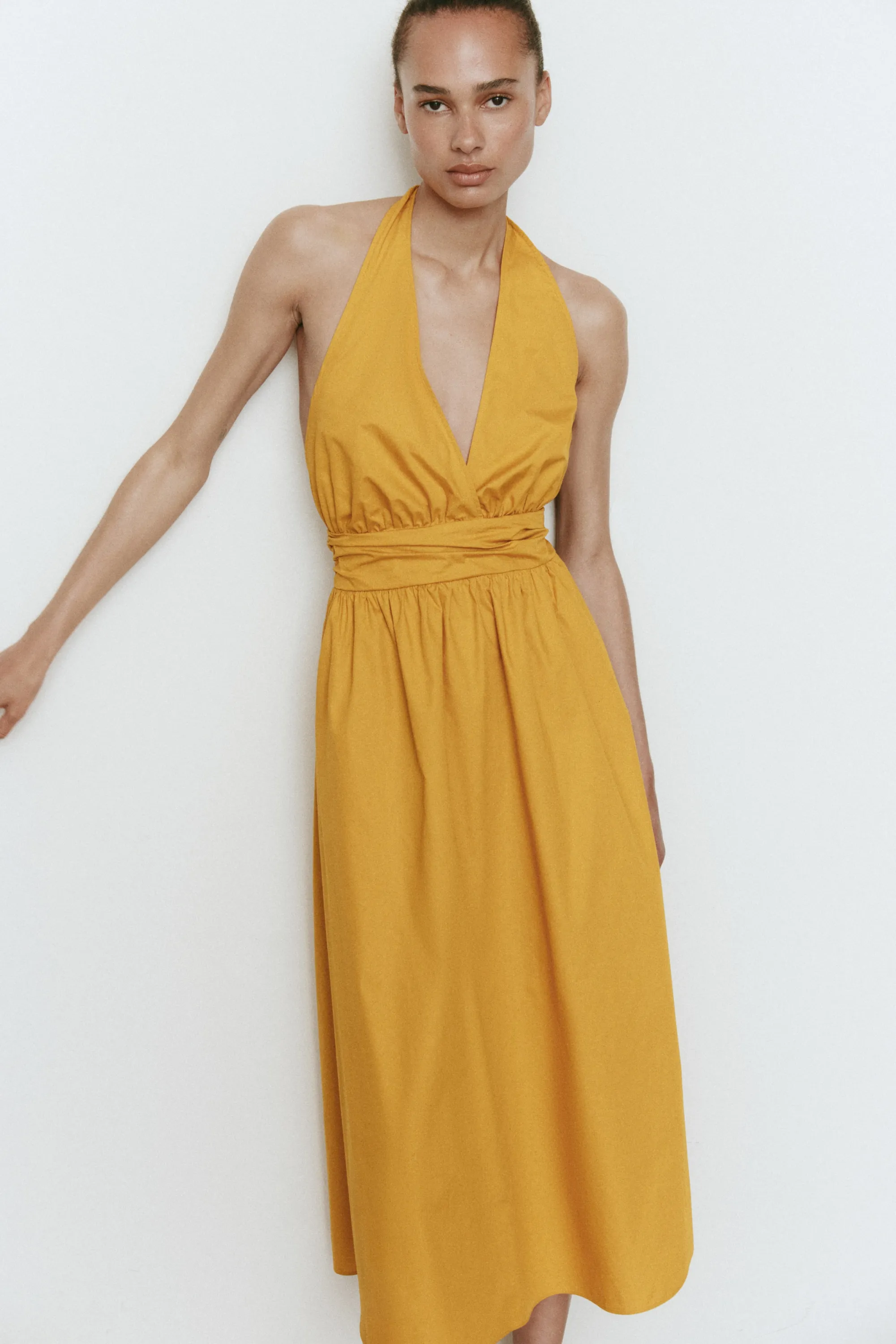 Robe dos nu en coton - Jaune moutarde