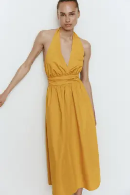 Robe dos nu en coton - Jaune moutarde — photo 1