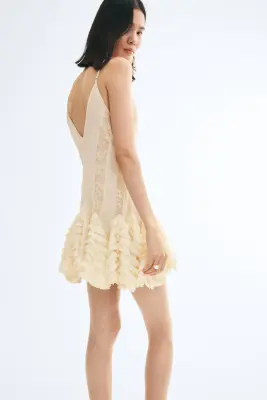 Robe à bretelles fines avec dentelle - Crème — photo 1