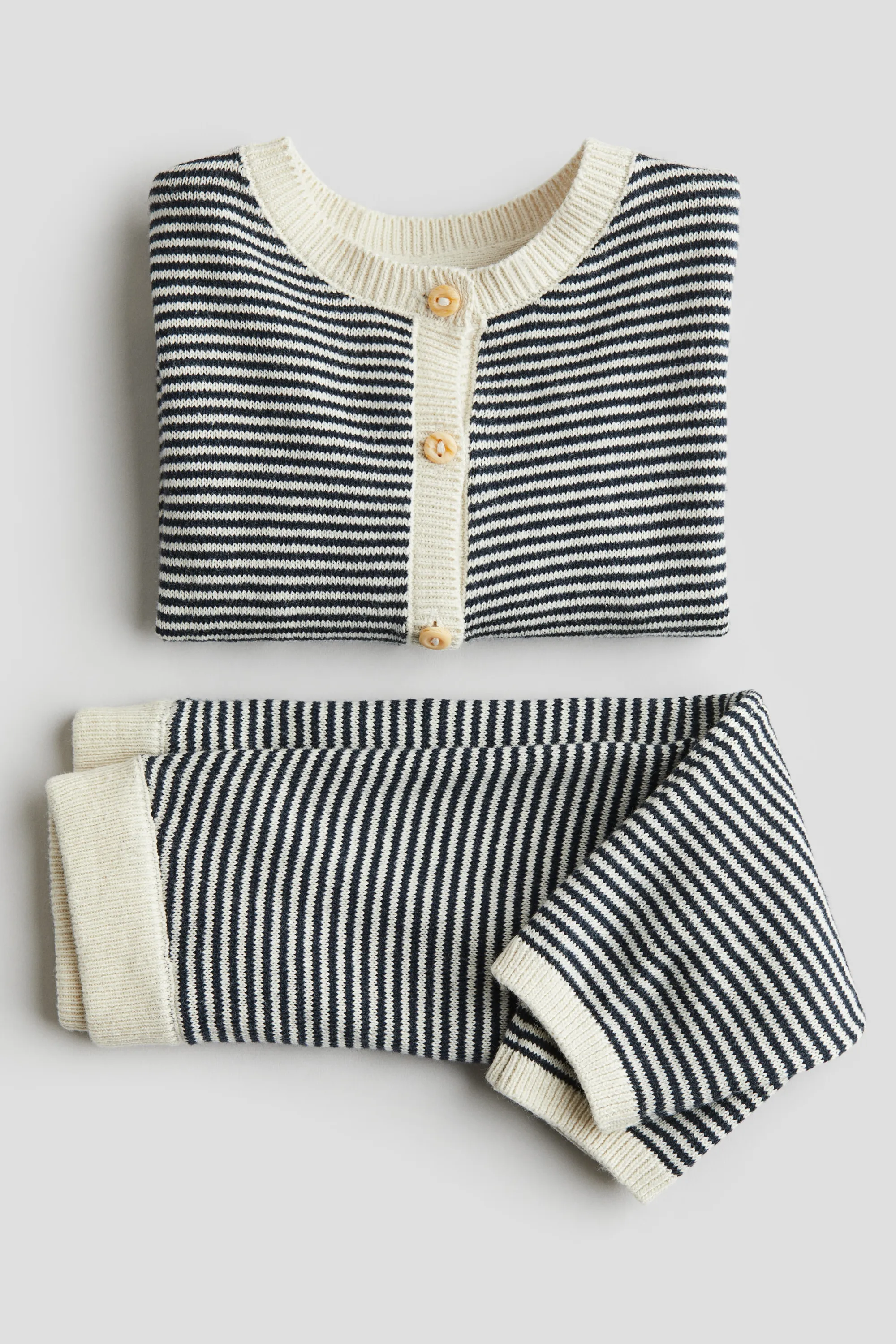 Ensemble 2 pièces en maille fine - Bleu marine/rayé